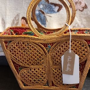 Pink Haley butterfly Bali rattan bag